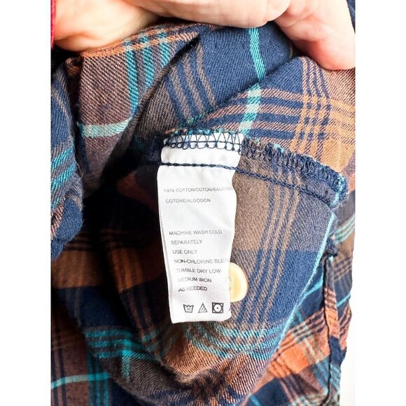 Anthropologie Isabella Sinclair Plaid Twisted Button Down Blue Orange XS Womens - Picture 14 of 14